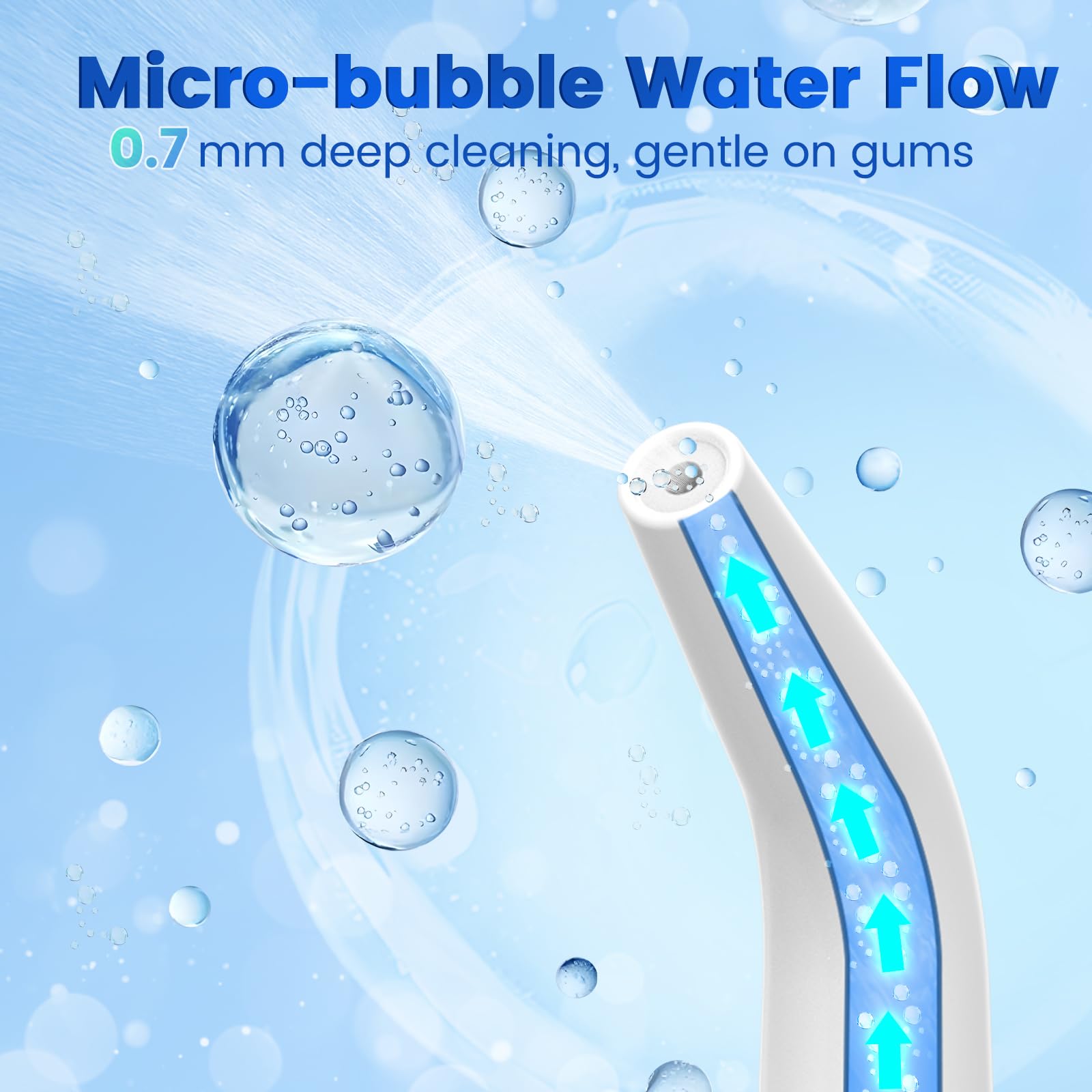 WellLeo Water Flosser with 5 interchangeable jet tips presented