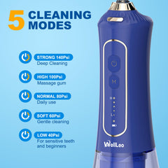 Close-up of WellLeo Water Flosser showing compact design
