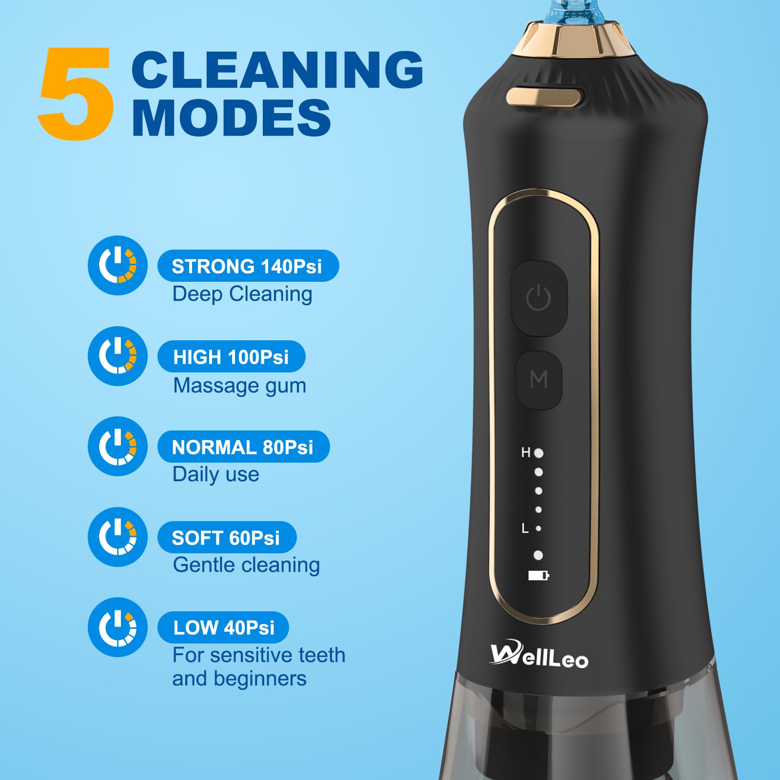 WellLeo Water Flosser with 300ML reservoir displayed