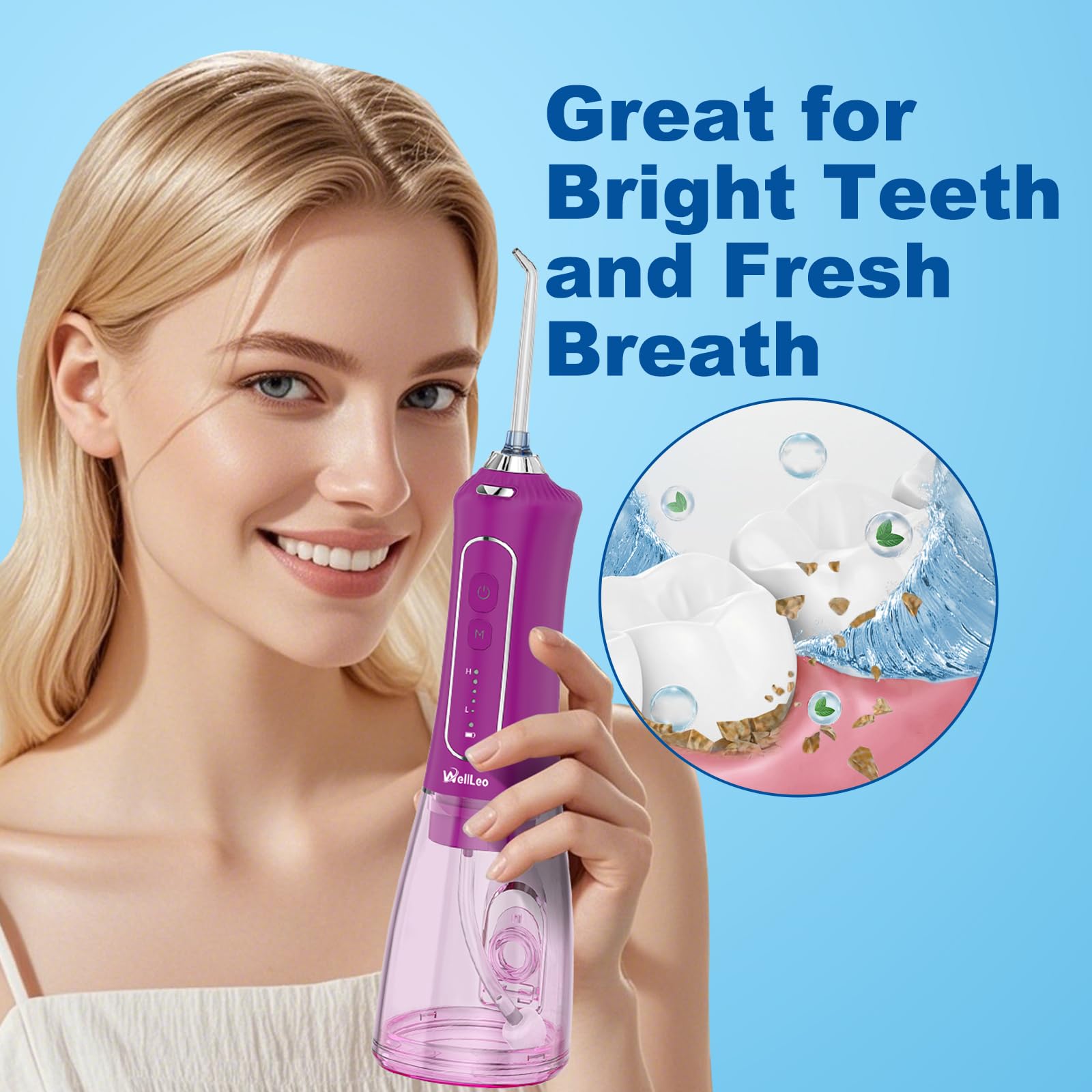 WellLeo Water Flosser packaging and contents