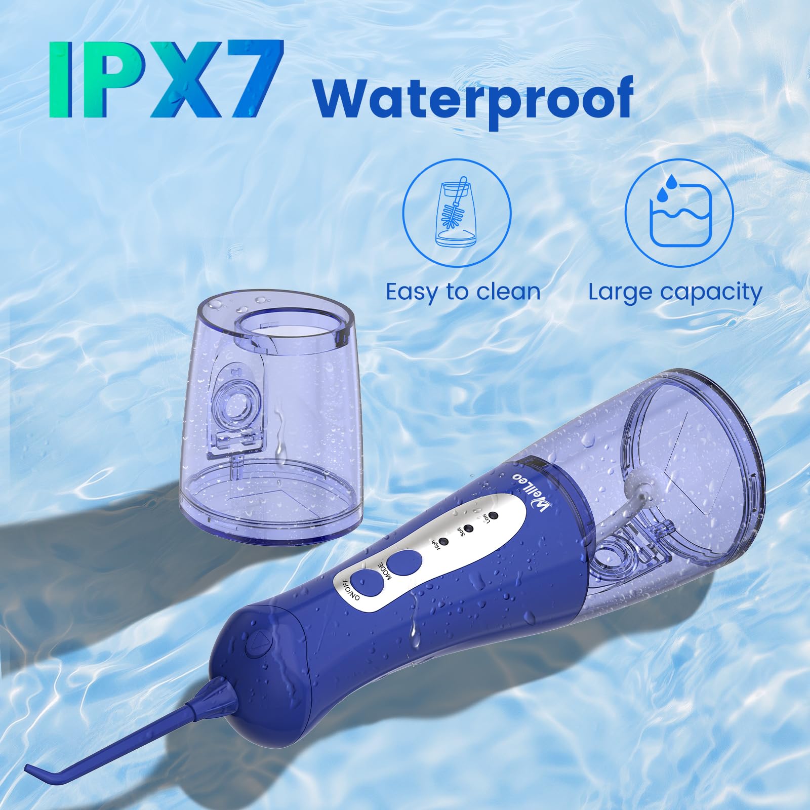 WellLeo Water Flosser reservoir with 280 ml capacity