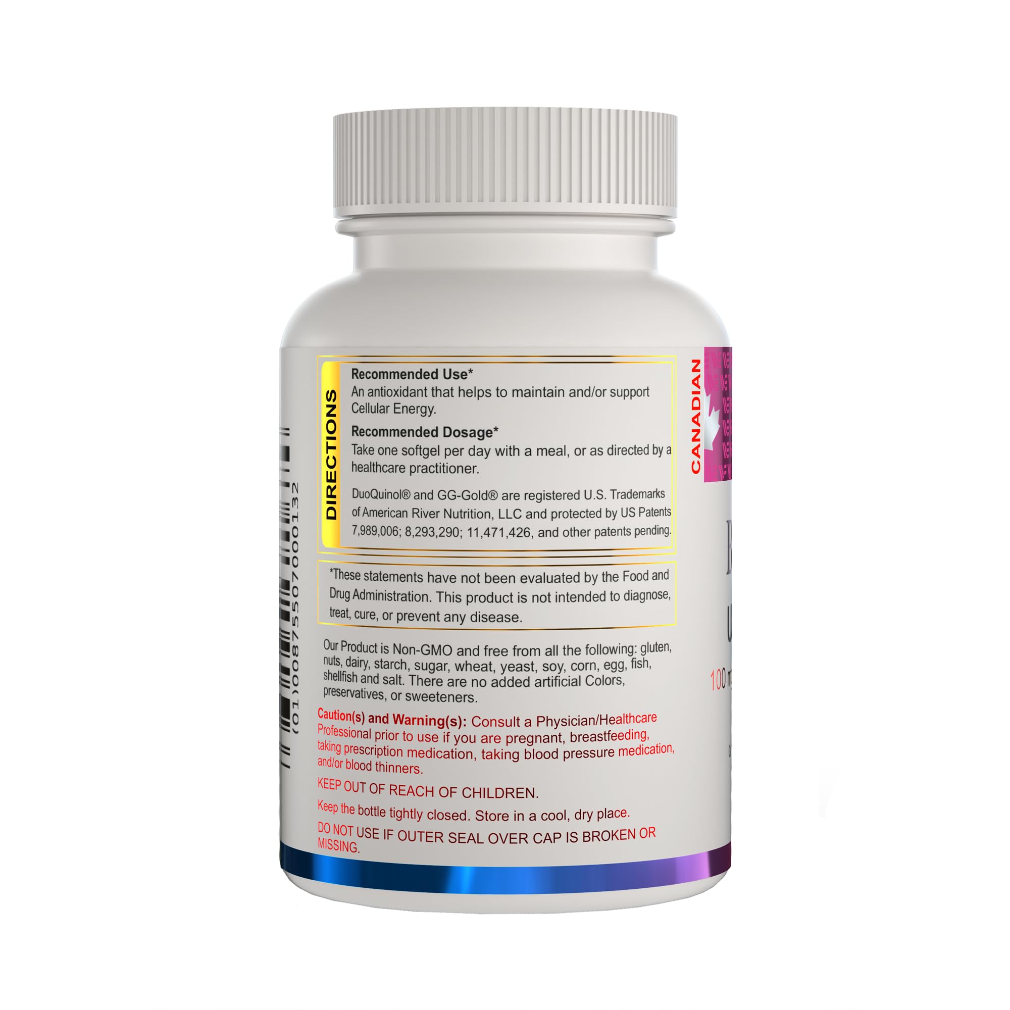 Close-up showing GG-Gold Geranylgeraniol ingredient on BioQuinol label