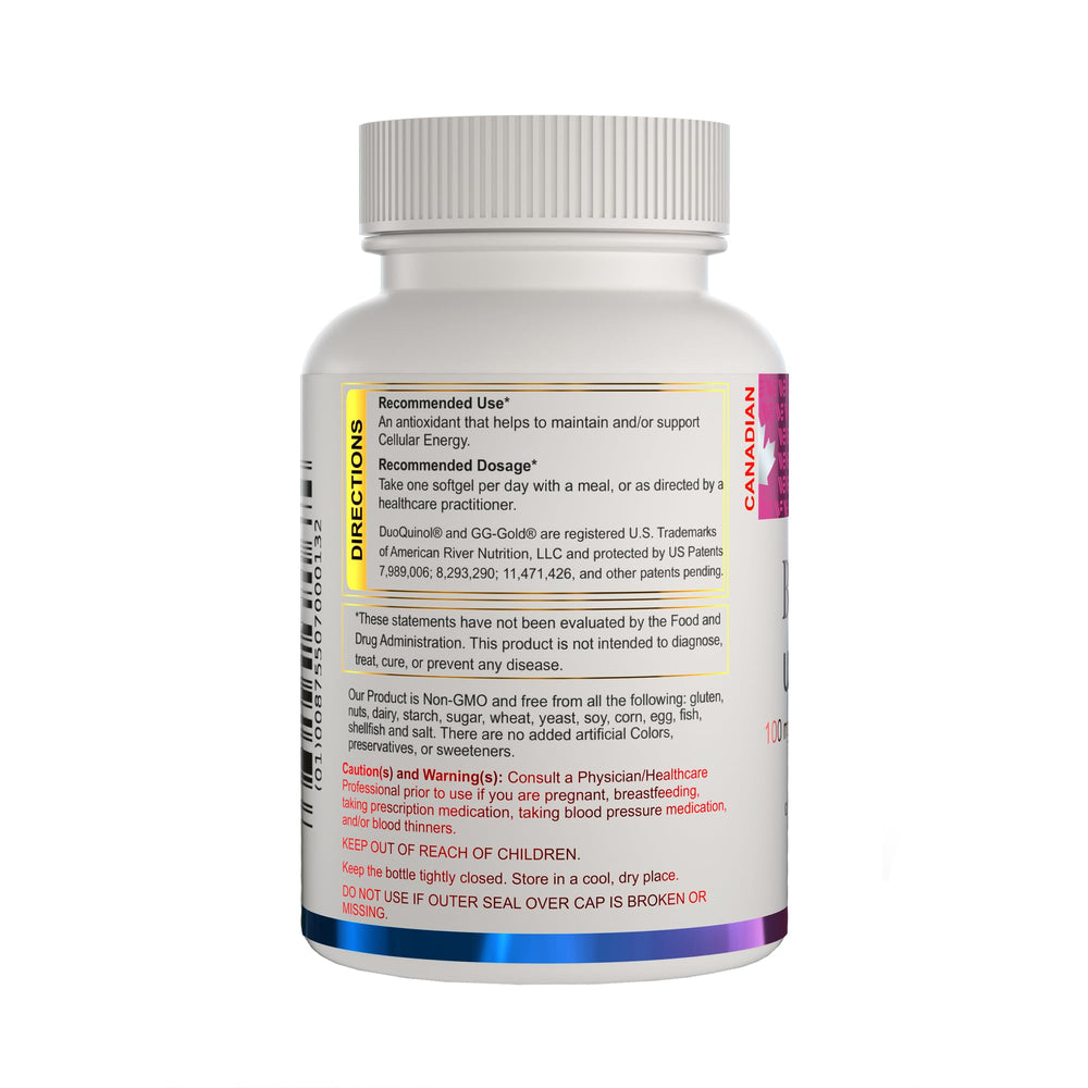 Close-up showing GG-Gold Geranylgeraniol ingredient on BioQuinol label