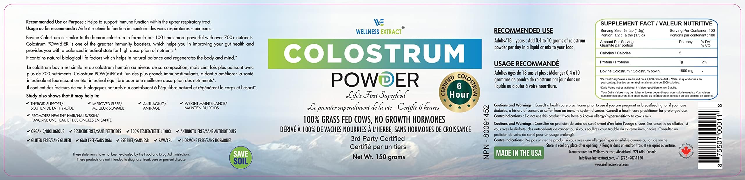Close-up of 100% Grass-Fed Colostrum label