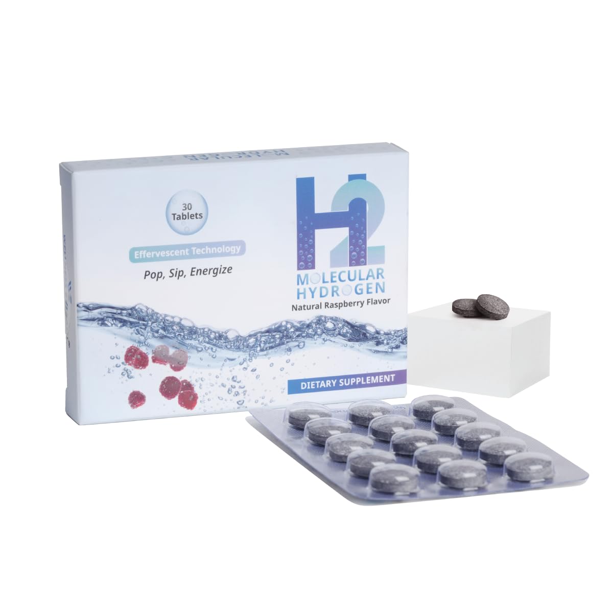 Wellness Extract H2 molecular hydrogen tablets Raspberry dissolving in water to create 8 ppm hydrogen