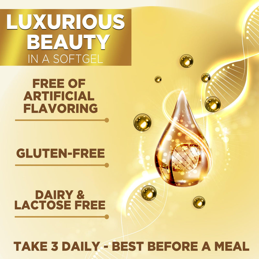 Wellness supplement for hair, skin, and nails in softgels.