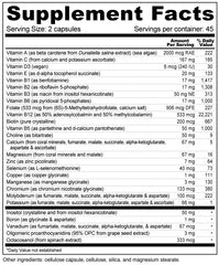 Nutrition label showing 27 essential nutrients