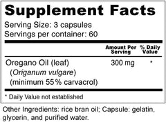 Nutrition label showing 55% carvacrol per capsule