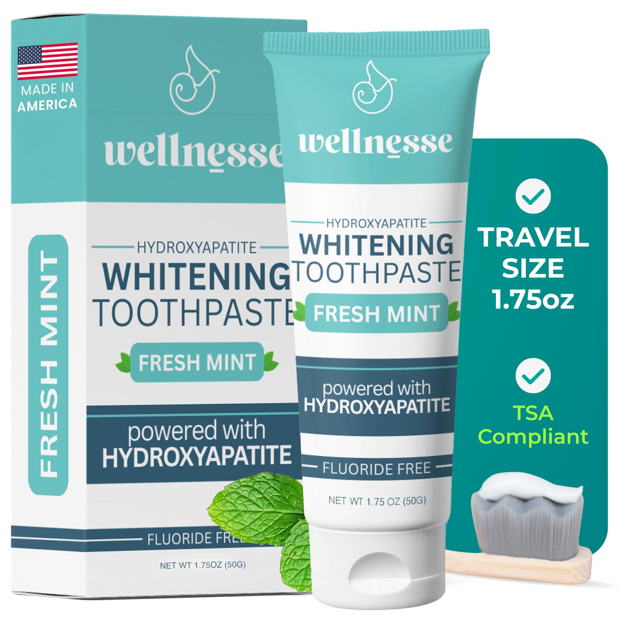 Front view of Wellnesse Hydroxyapatite Toothpaste tube, 1.75 oz