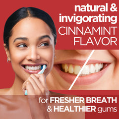 Close-up of Wellnesse toothpaste labeling cinnamint 4oz