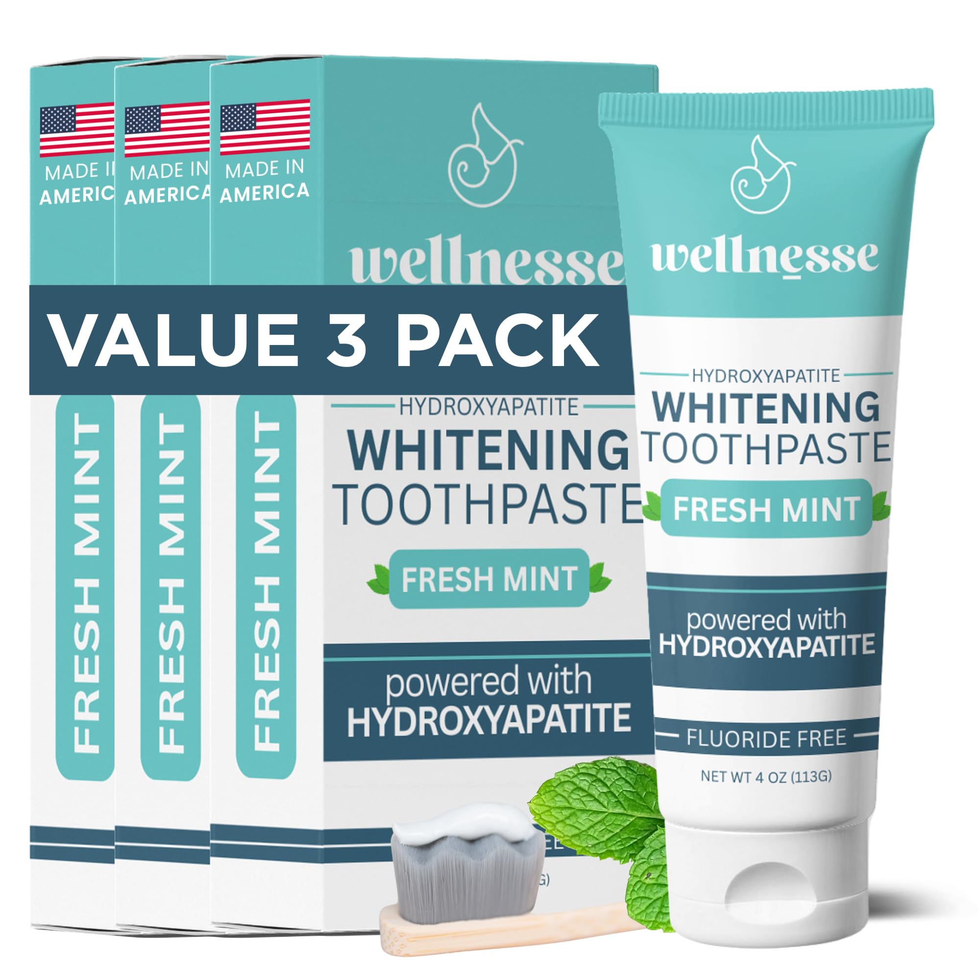 Wellnesse hydroxyapatite toothpaste front with 3 tubes