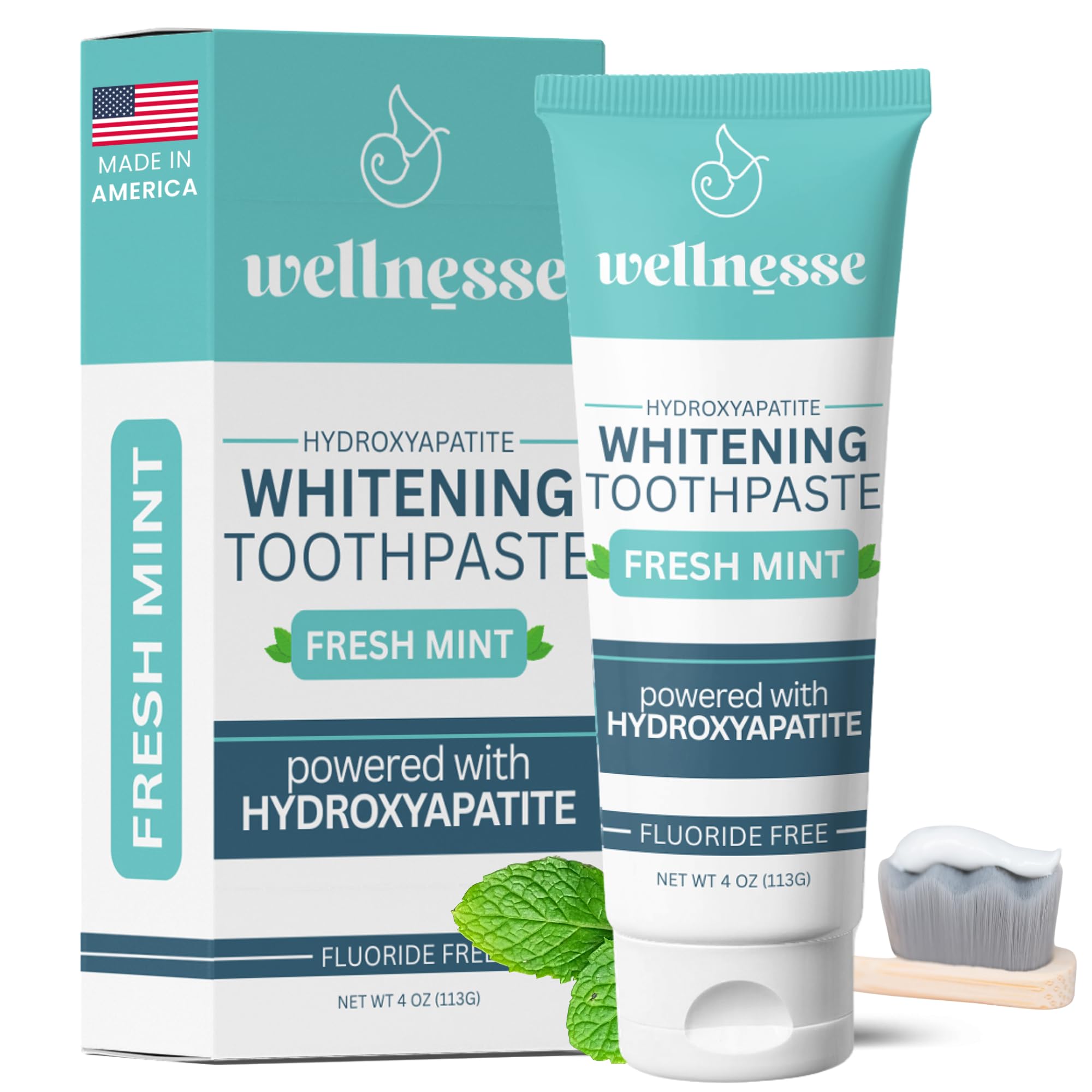 Front view of Wellnesse Whitening Hydroxyapatite Toothpaste tube