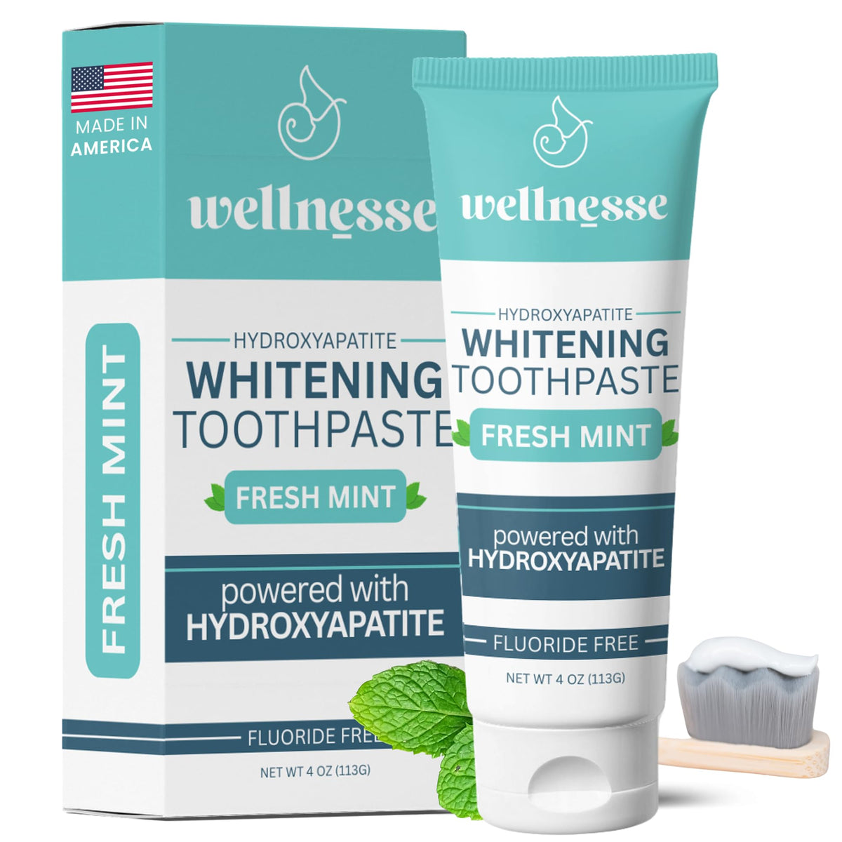 Front view of Wellnesse Whitening Hydroxyapatite Toothpaste tube