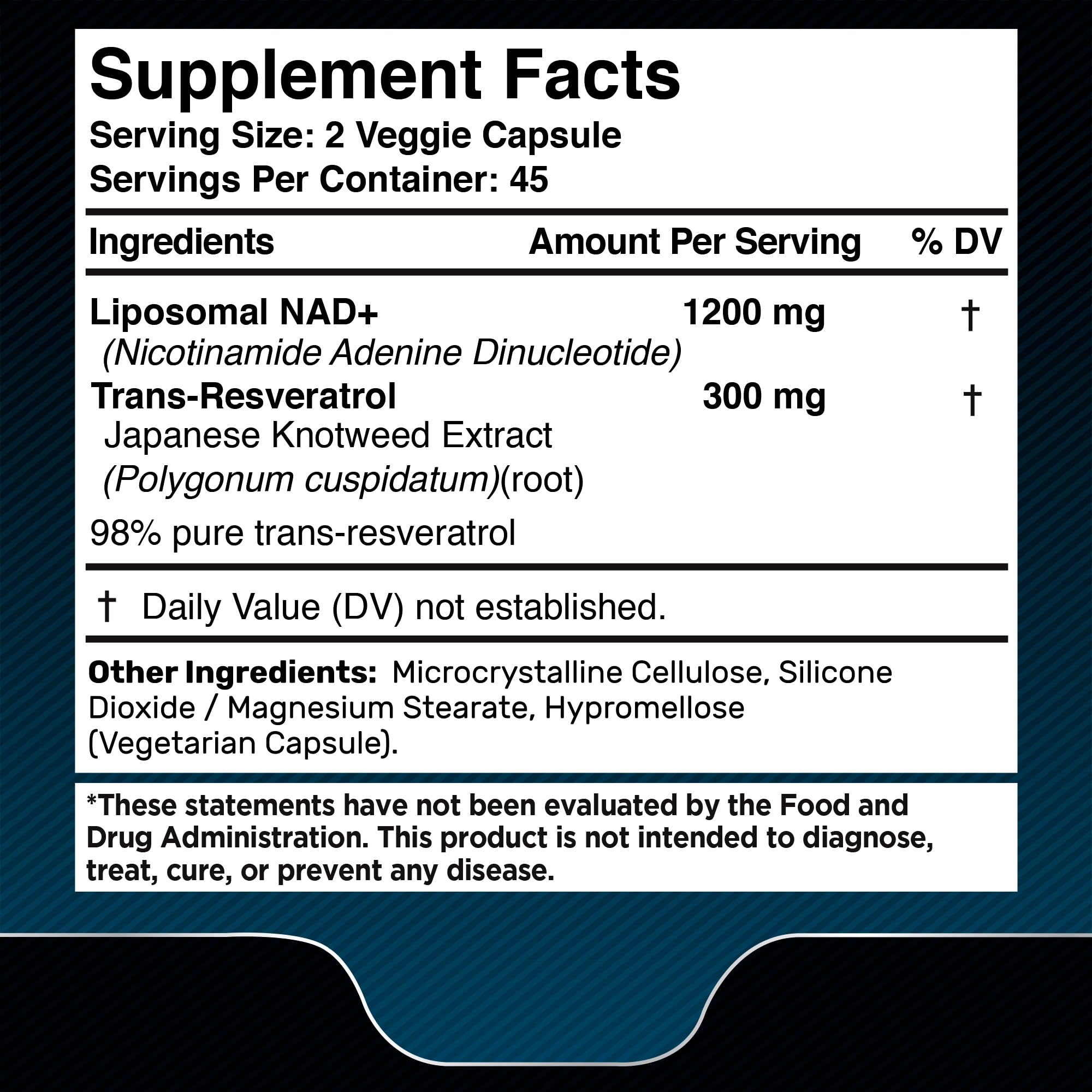 Back label showing supplement facts on WellnessLabsRx NAD bottle