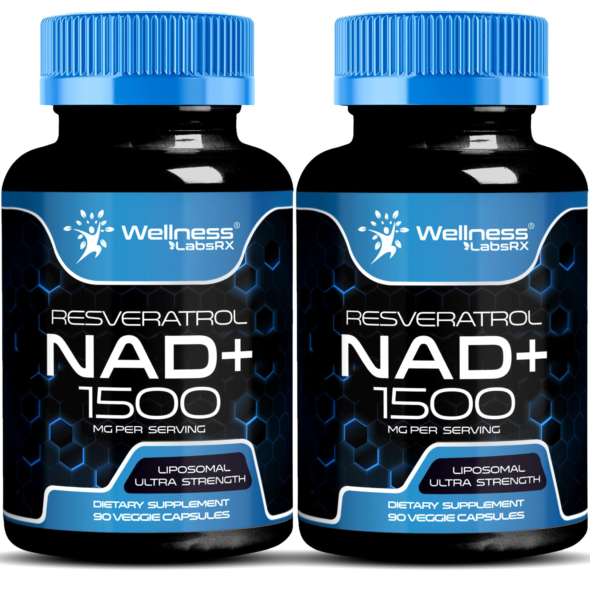 Front view of WellnessLabsRx NAD 1500mg liposomal bottle