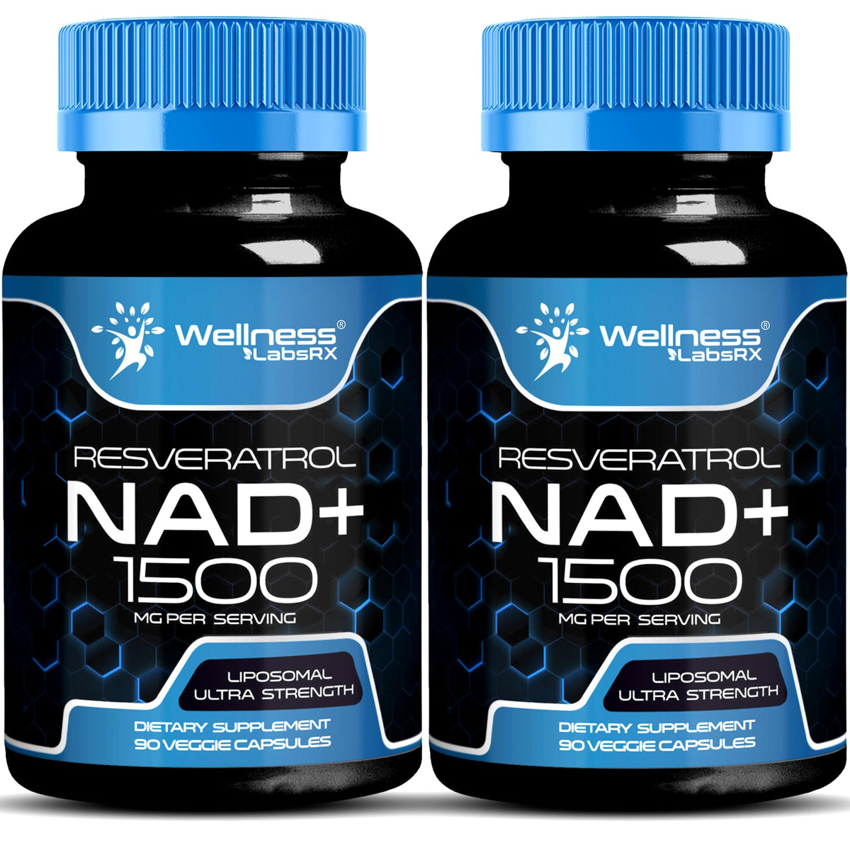 Front view of WellnessLabsRx NAD 1500mg liposomal bottle