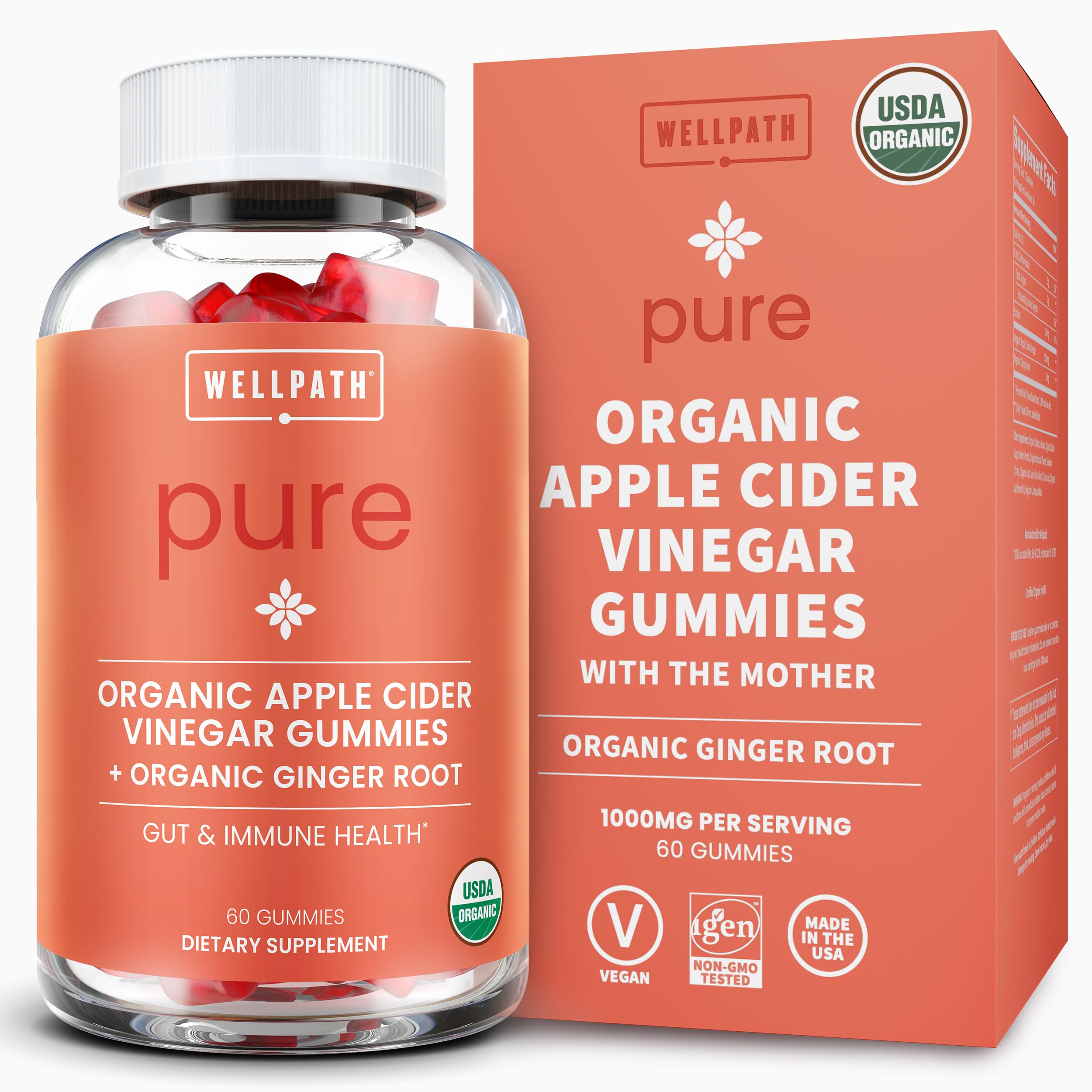 WellPath Organic ACV Gummies with The Mother bottle front – 60 count