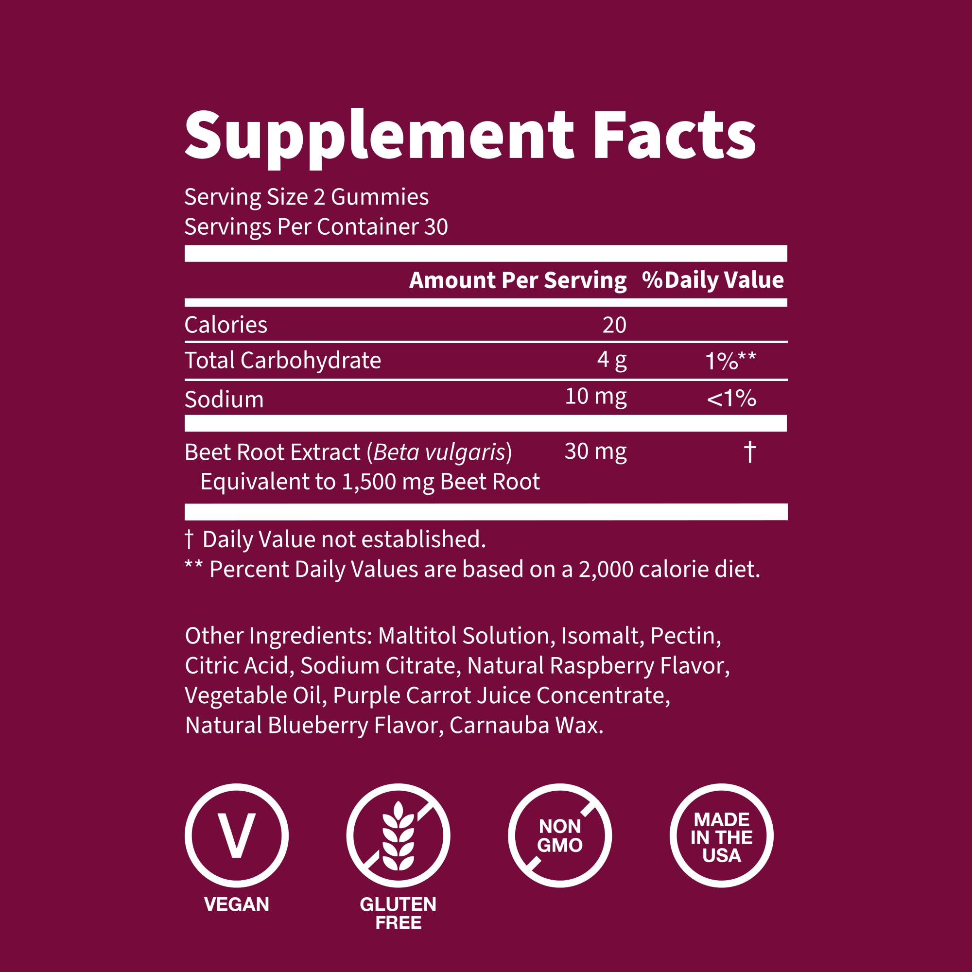 WellPath Beet Root Gummies ingredients-label notes betalains and Vitamin C in a tasty chew
