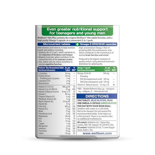 Close-up of Wellteen Him Plus Omega-3 bottle with capsules