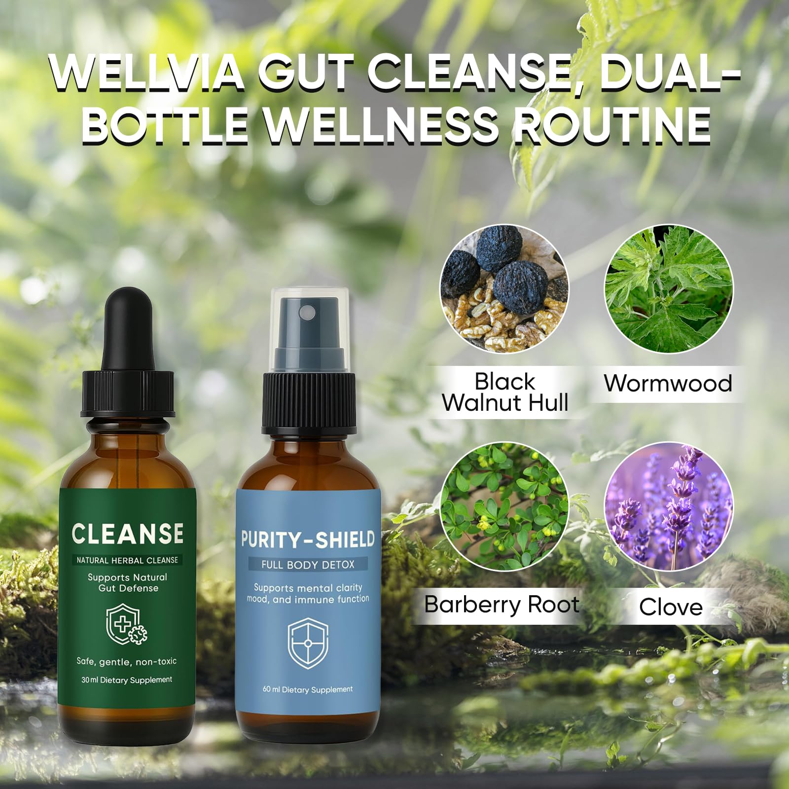Close-up of Wellvia Gut Cleanse bottle