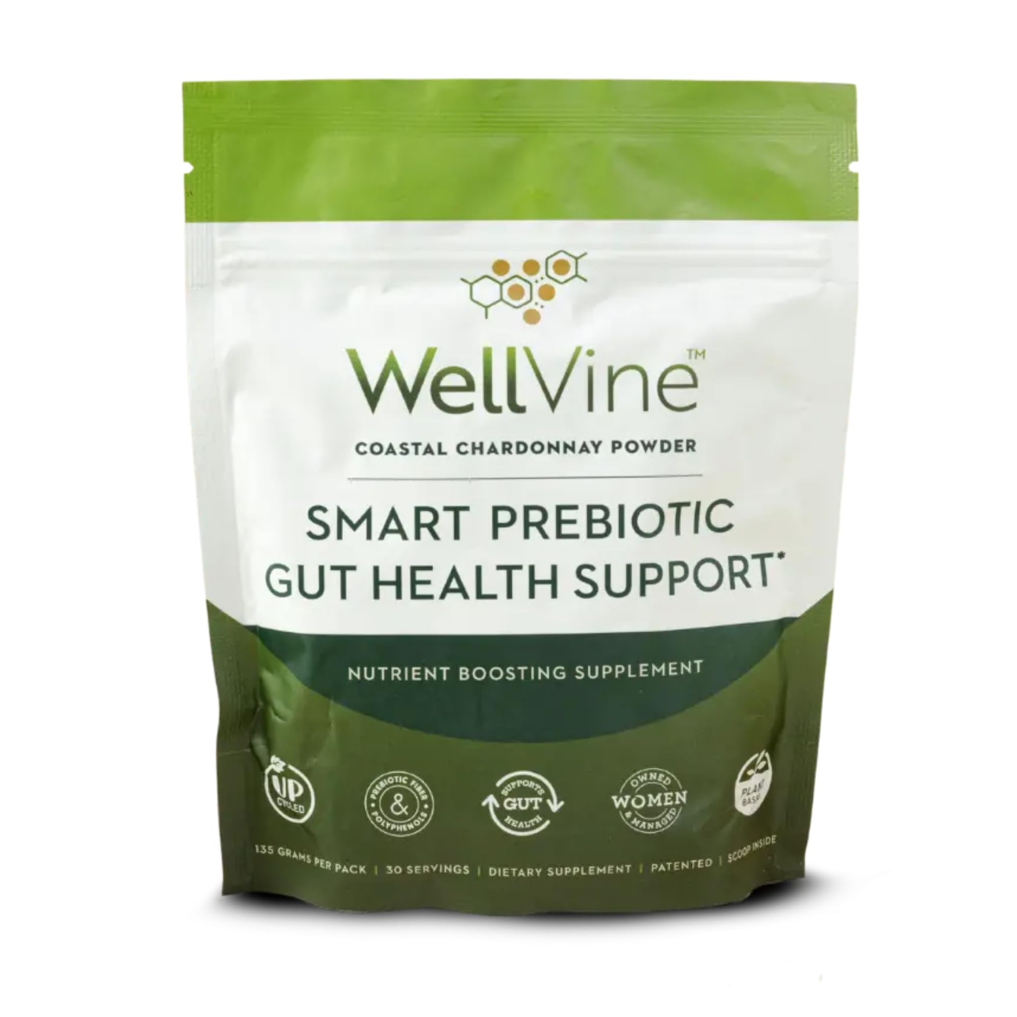 WellVine Premium Smart Prebiotic Powder bottle with scoop