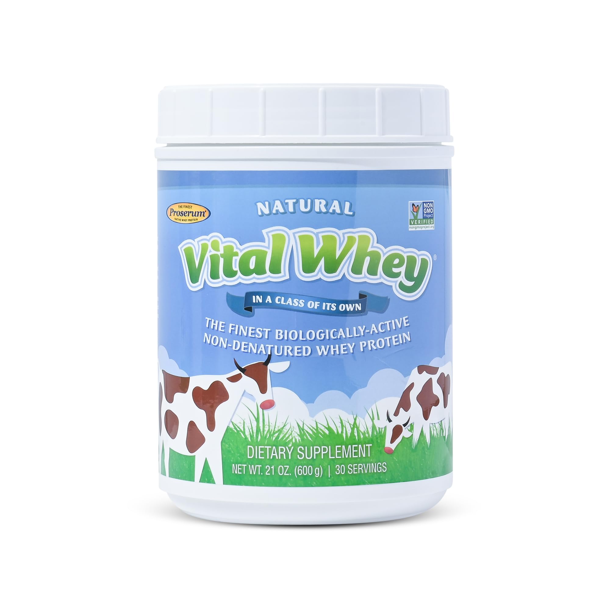 Well Wisdom Proteins Vital Whey bottle closeup suggests clean energy for workouts and daily vitality.