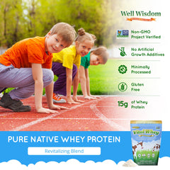Well Wisdom Proteins Vital Whey shaker demonstrates easy mixing for on-the-go nourishment.