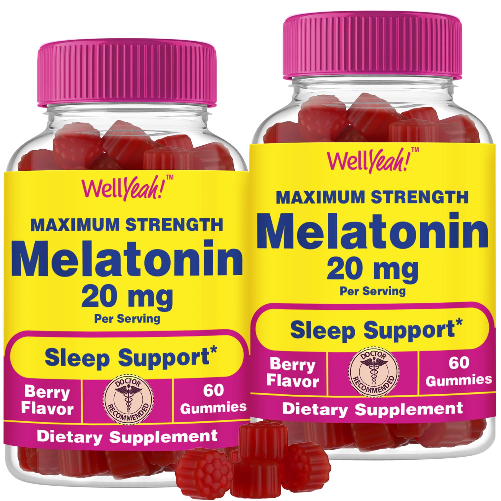WellYeah Melatonin Gummies 20mg 2-Pack front berry flavor
