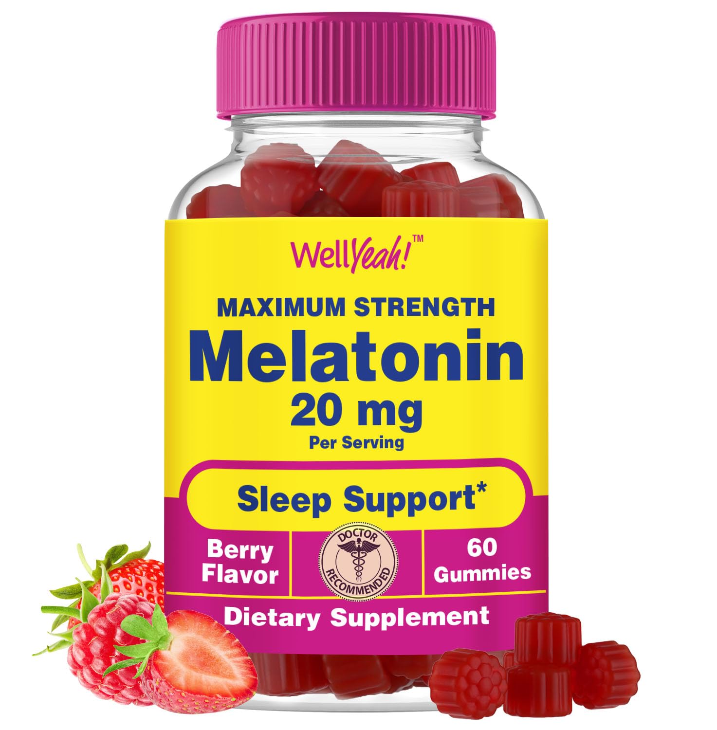 WellYeah Melatonin Gummies 20mg Berry Flavor bottle front view