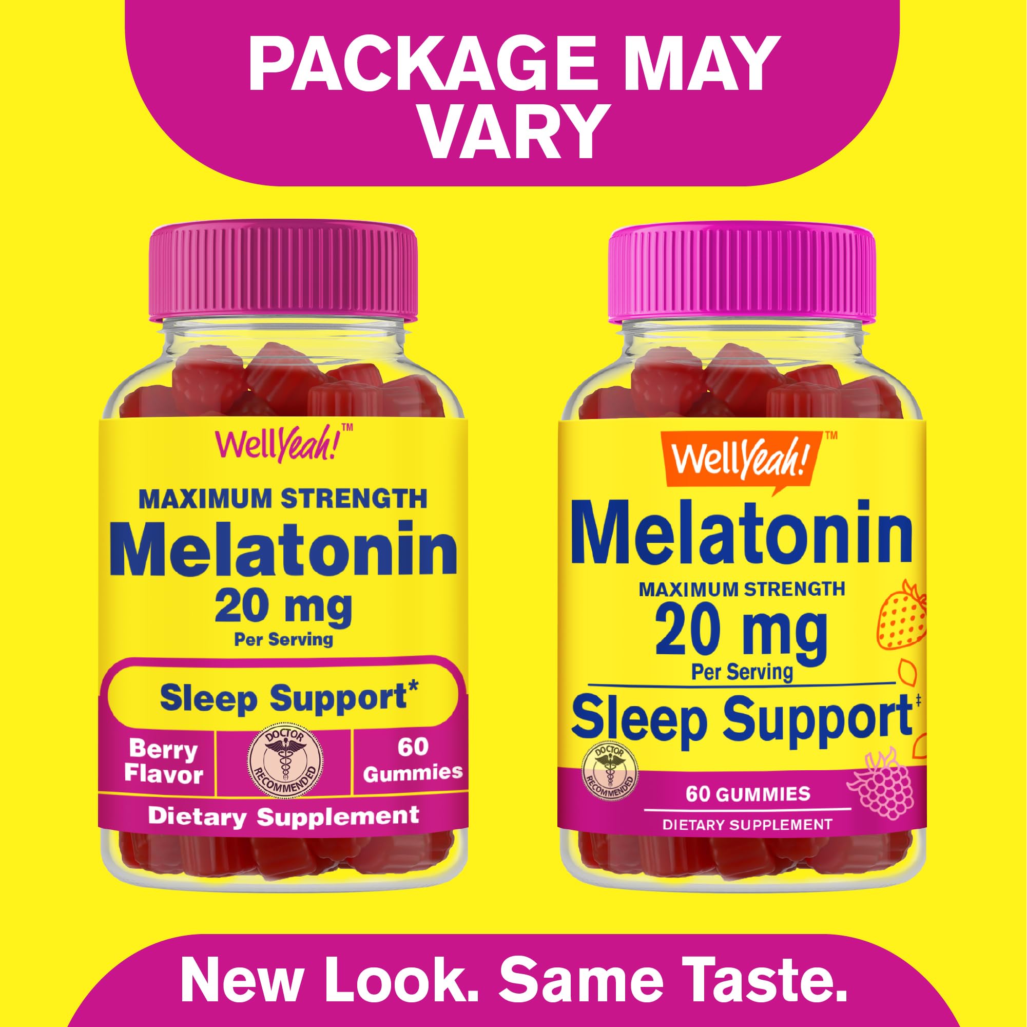 Close-up of Berry flavor melatonin gummy with label