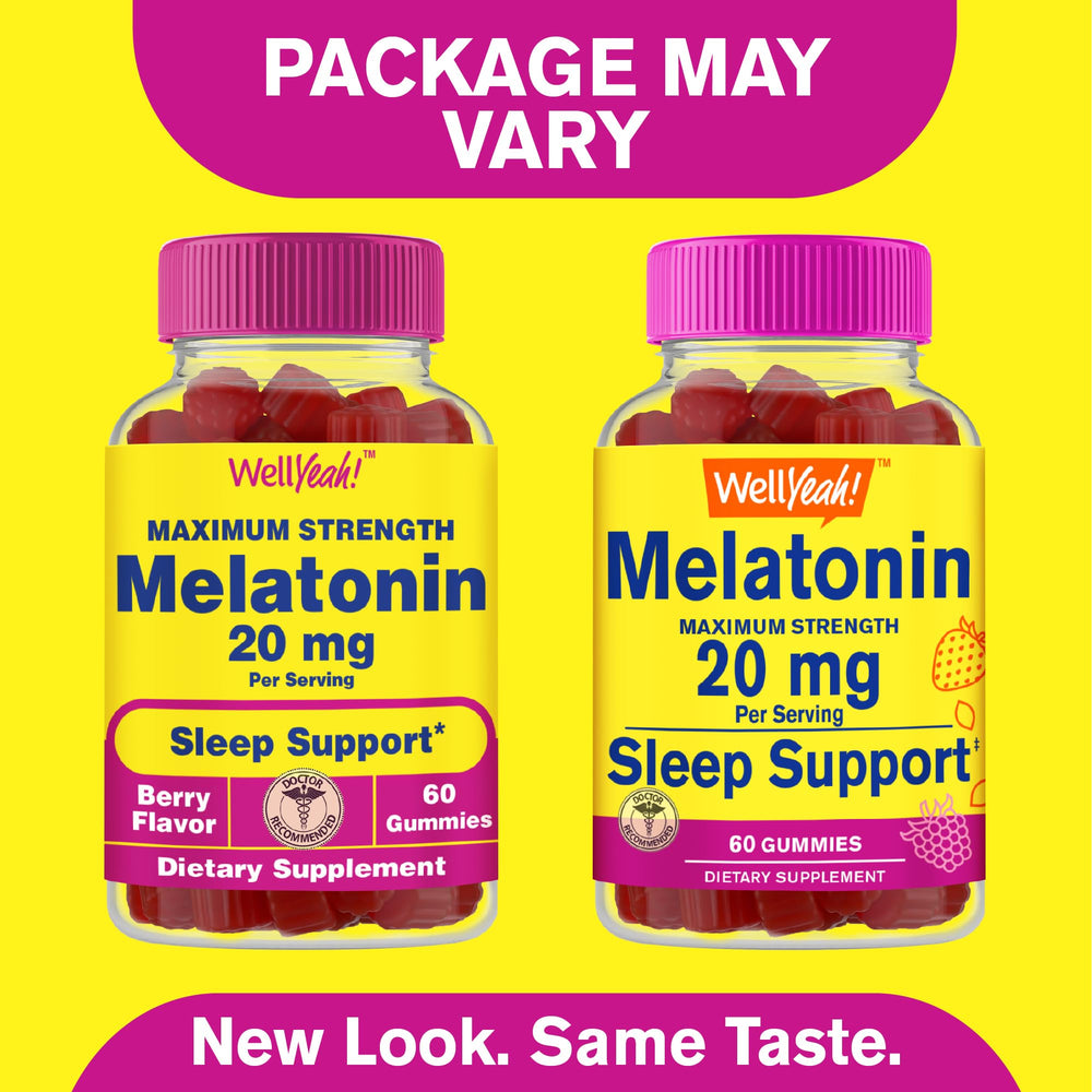 Close-up of Berry flavor melatonin gummy with label