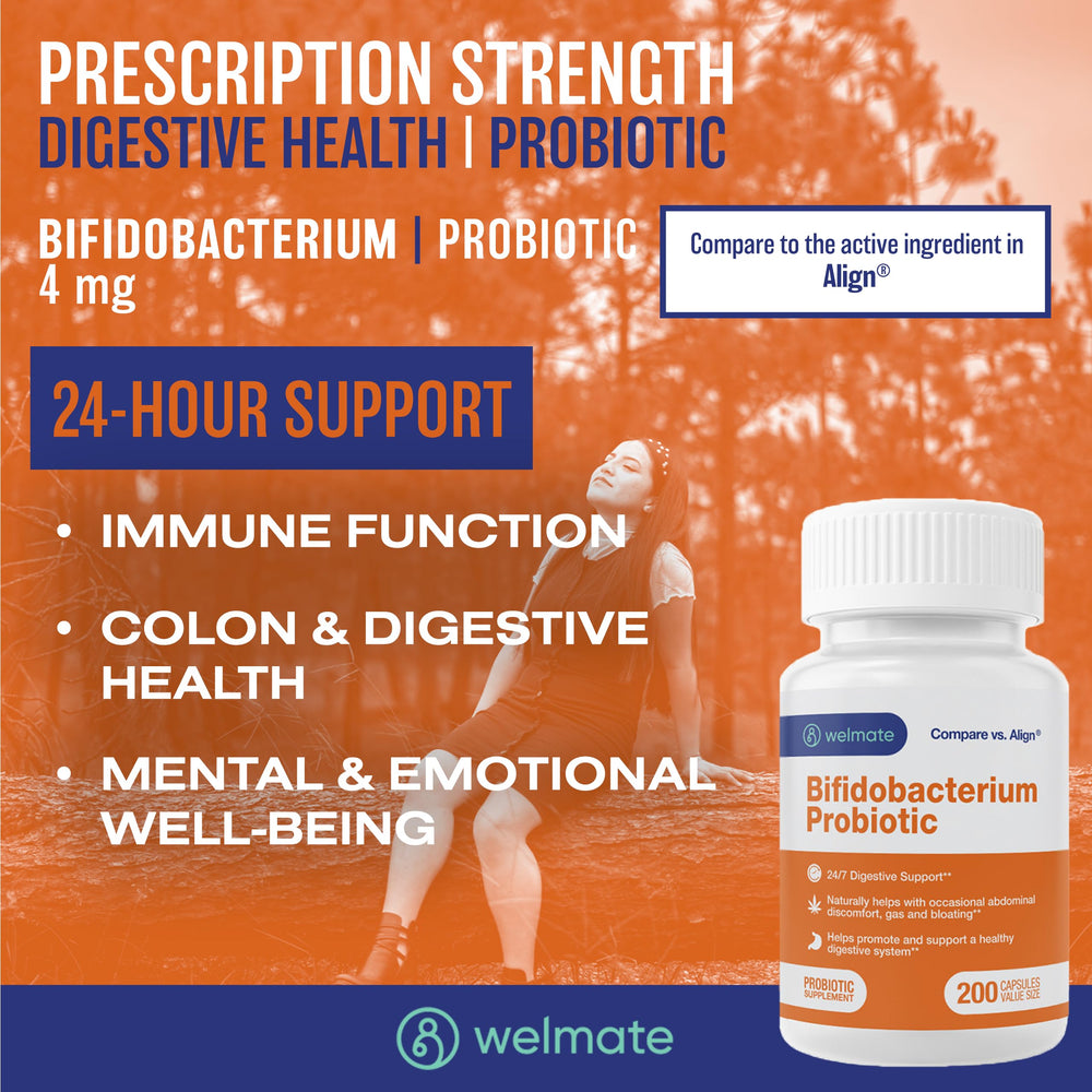 Back label of WELMATE Bifidobacterium probiotic bottle with product details