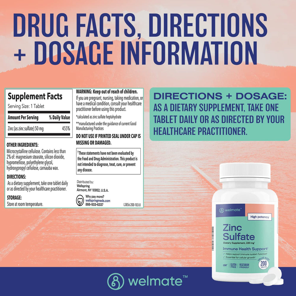 Welmate Zinc Sulfate 220 mg bottle on a white background