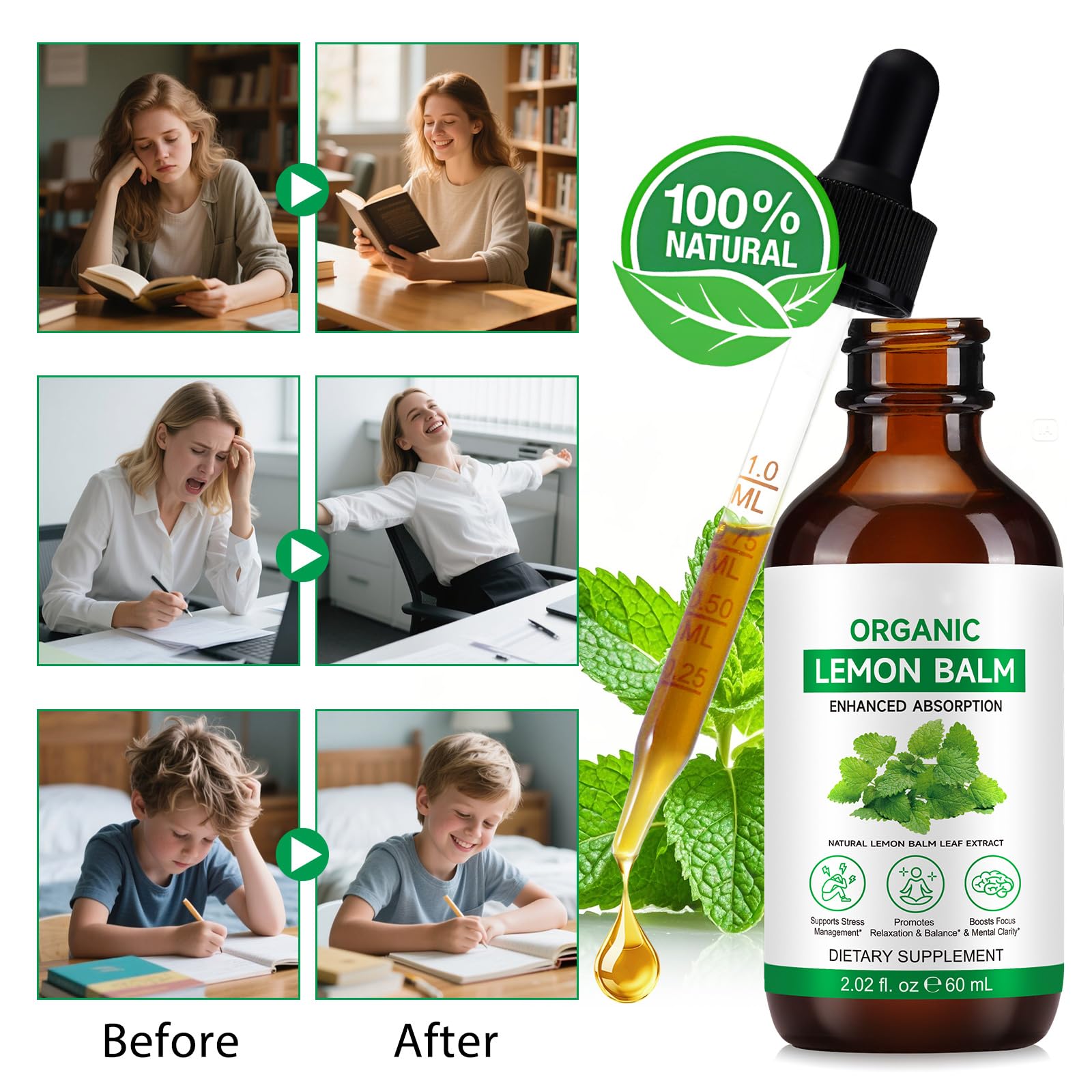 Liquid drops held under the tongue for fast absorption