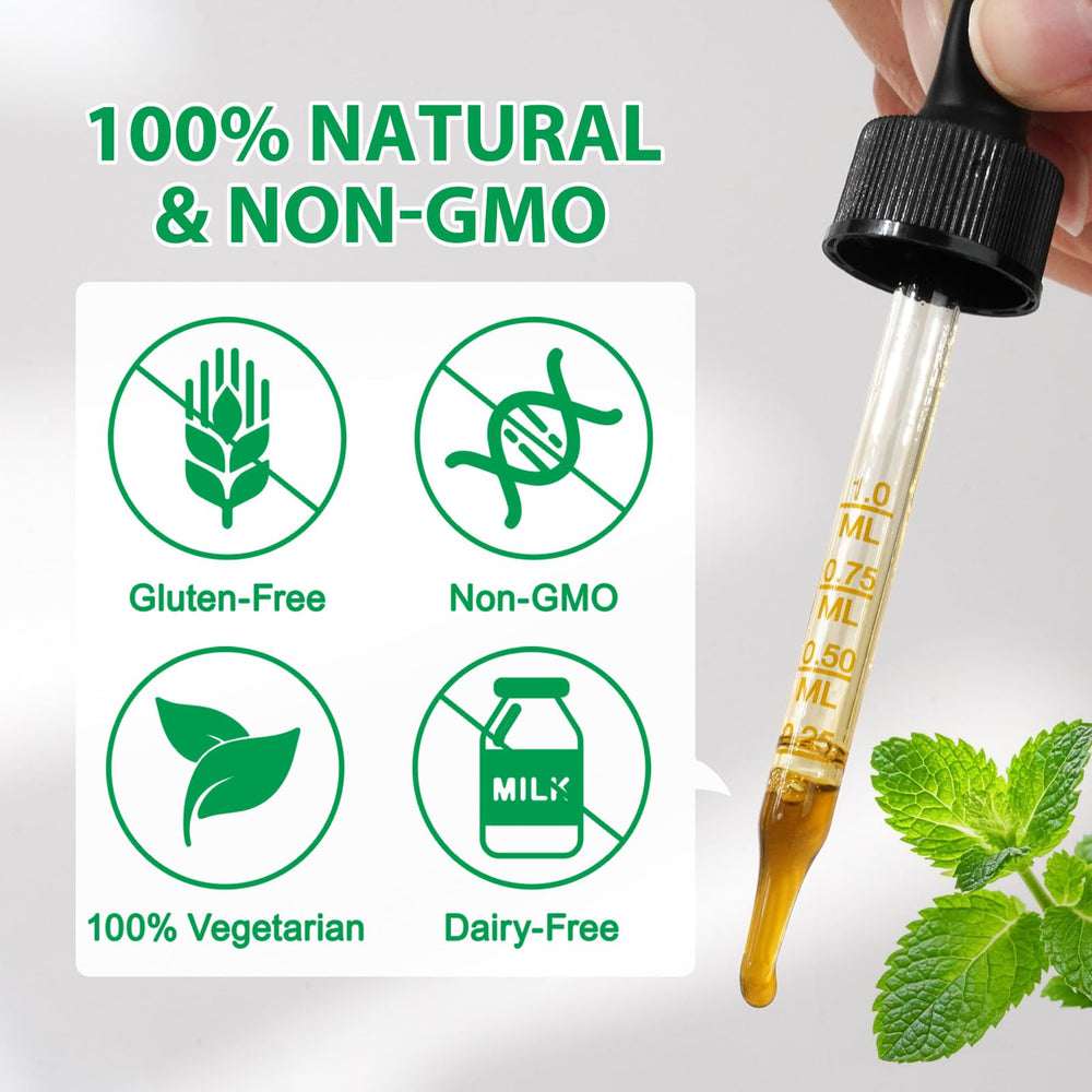 Lifestyle: calm and focused person using lemon balm drops