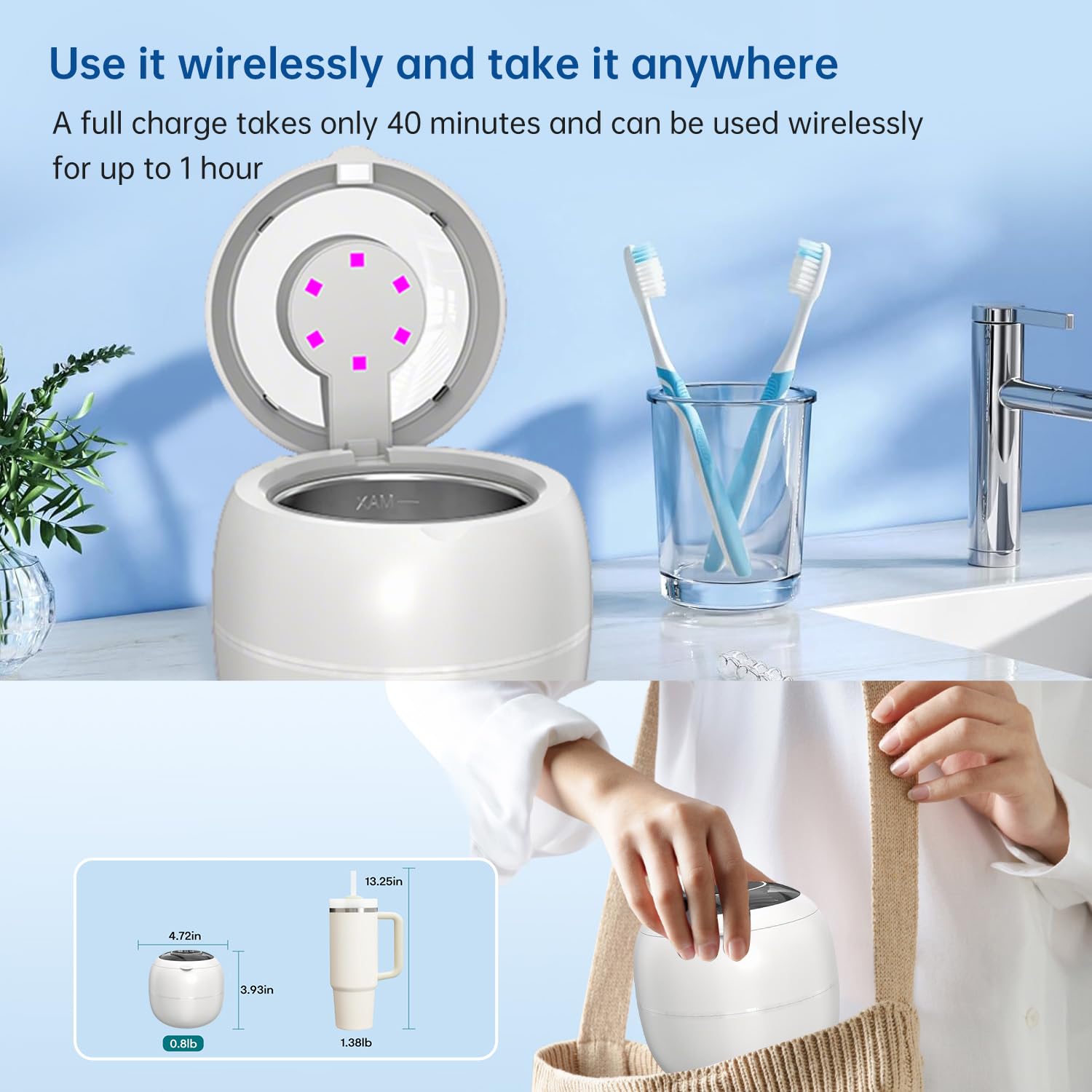 Dentures and retainers being cleaned in the ultrasonic cleaner