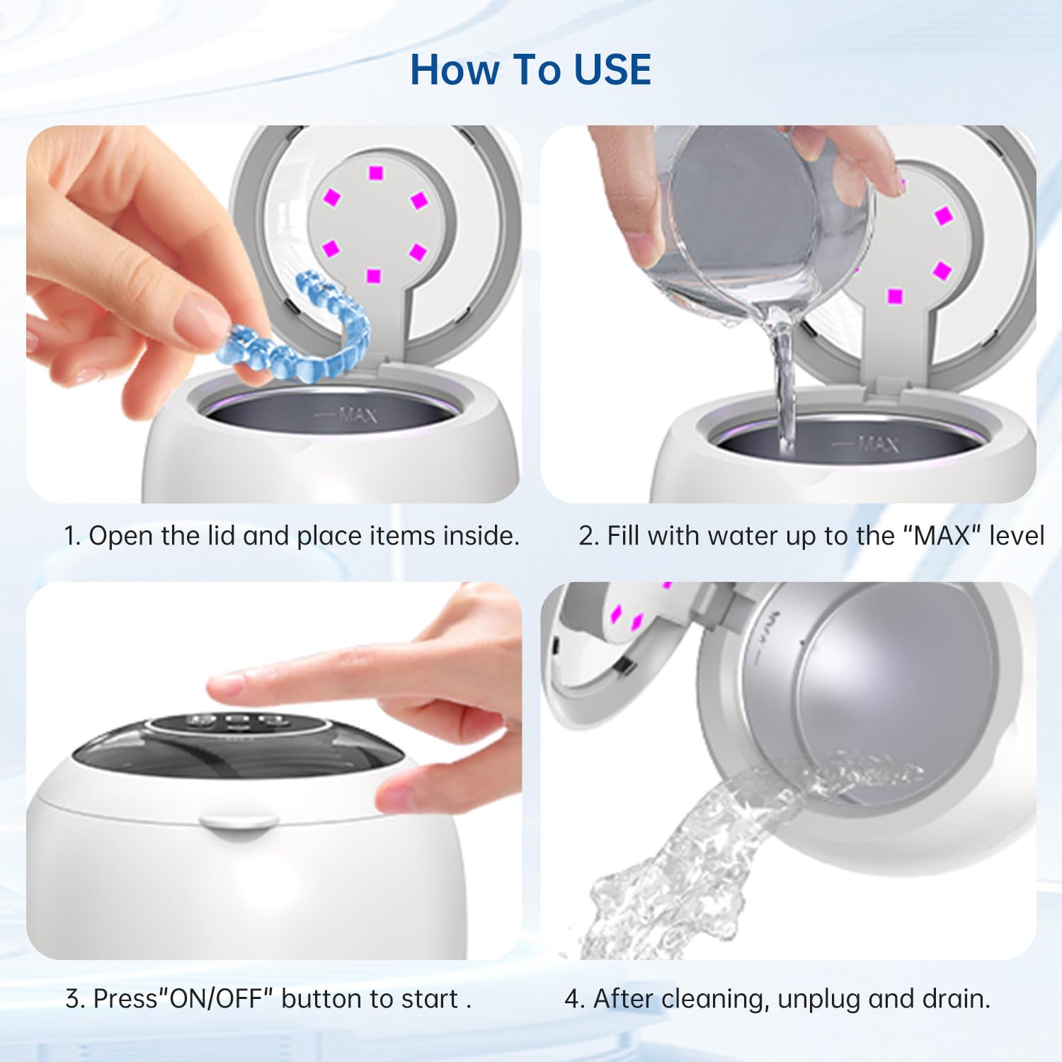 Device control panel displaying 4 cleaning modes