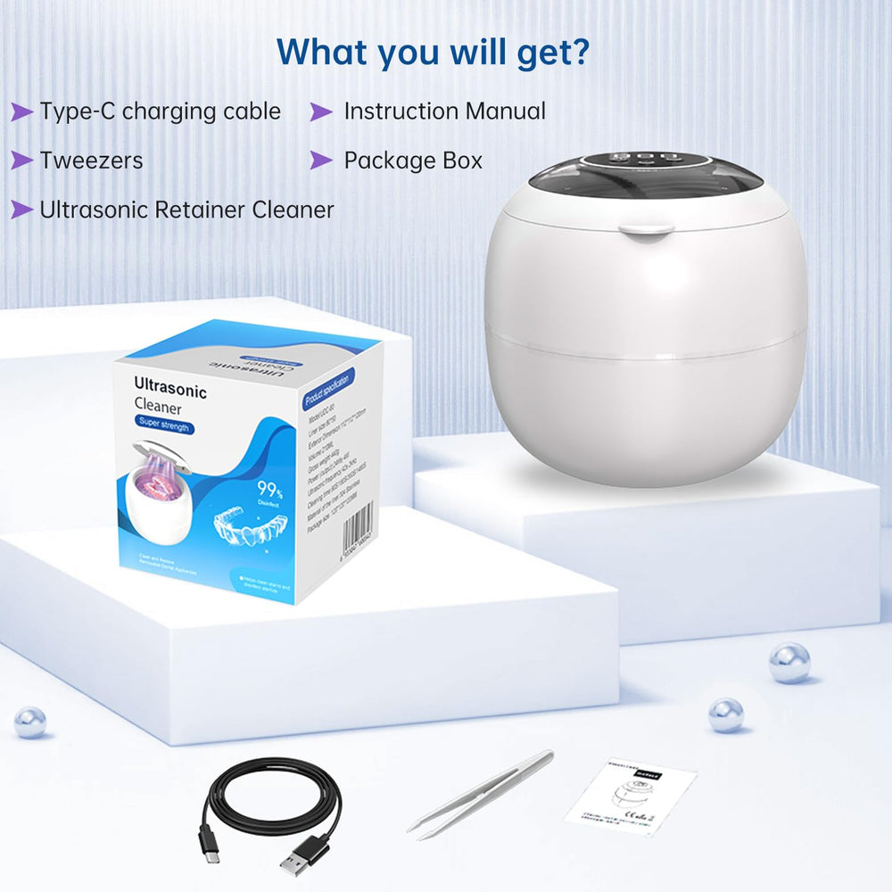 Travel-friendly compact ultrasonic cleaner in white