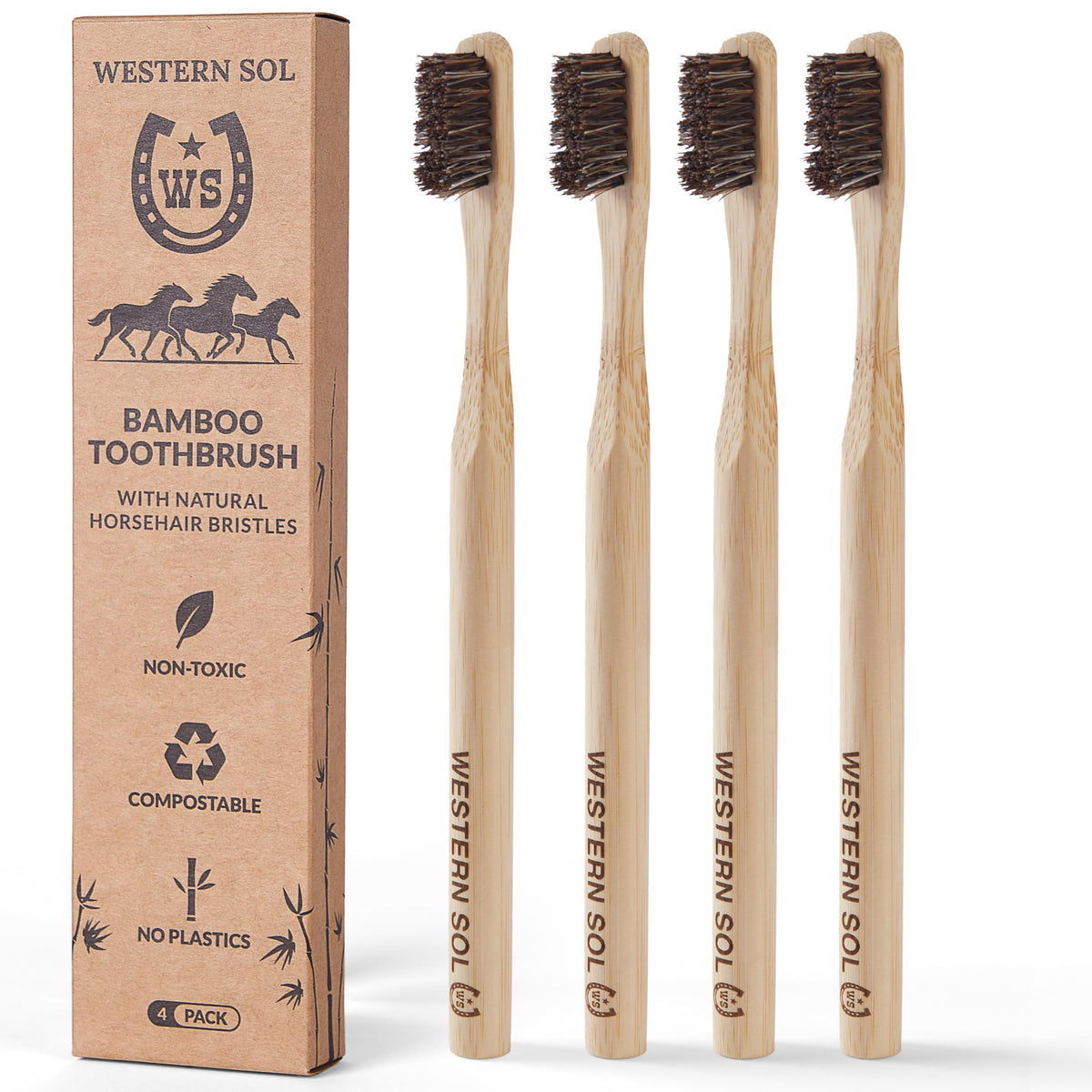 Western SOL horsehair bamboo toothbrush 4-pack