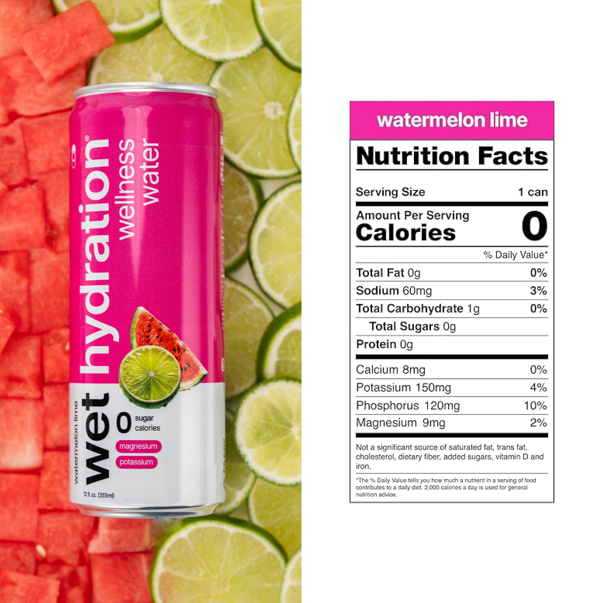 Wet Hydration Watermelon Lemon Lime can side – portable hydration option for workouts