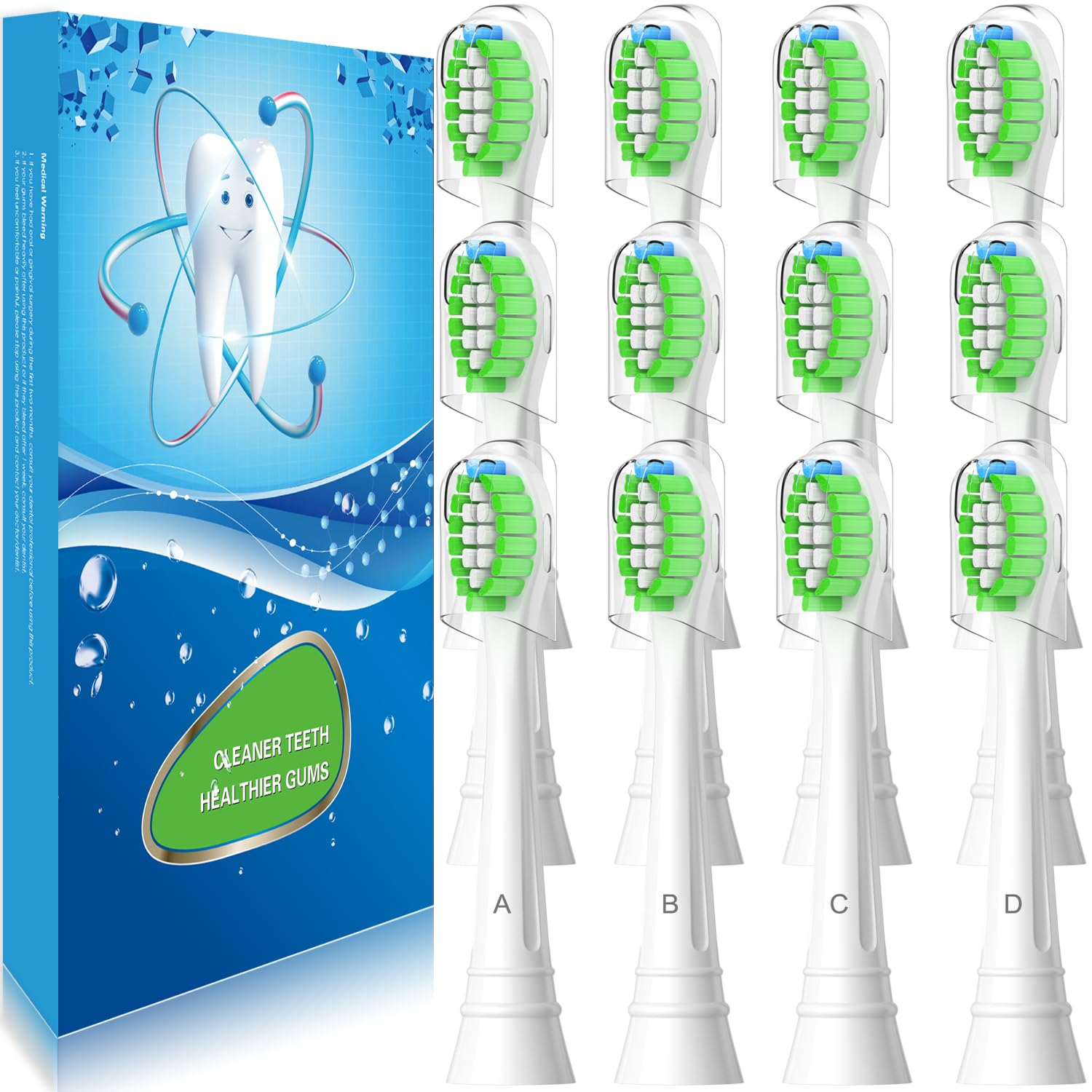 Wetqaip 12-pack replacement brush heads for Philips Sonicare – white