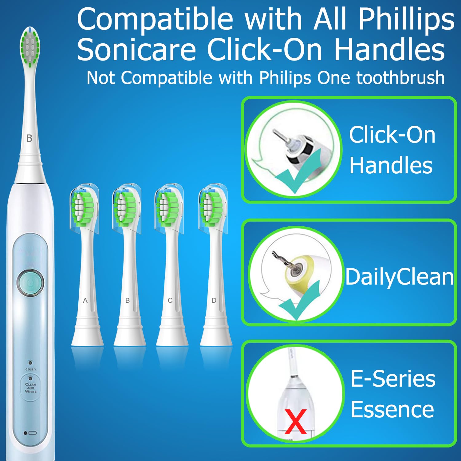 Wetqaip replacement heads compatible with Philips Sonicare Click-on handles, close-up (image 2)