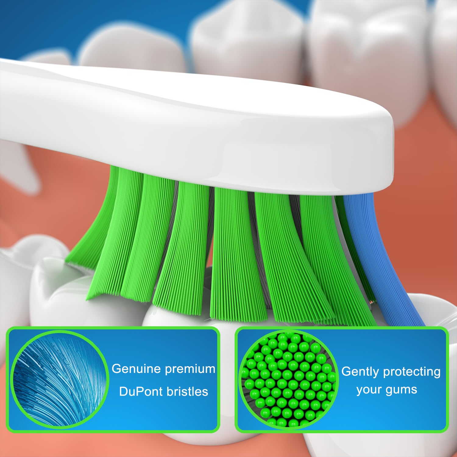 End-rounded bristles for gum health on Wetqaip head