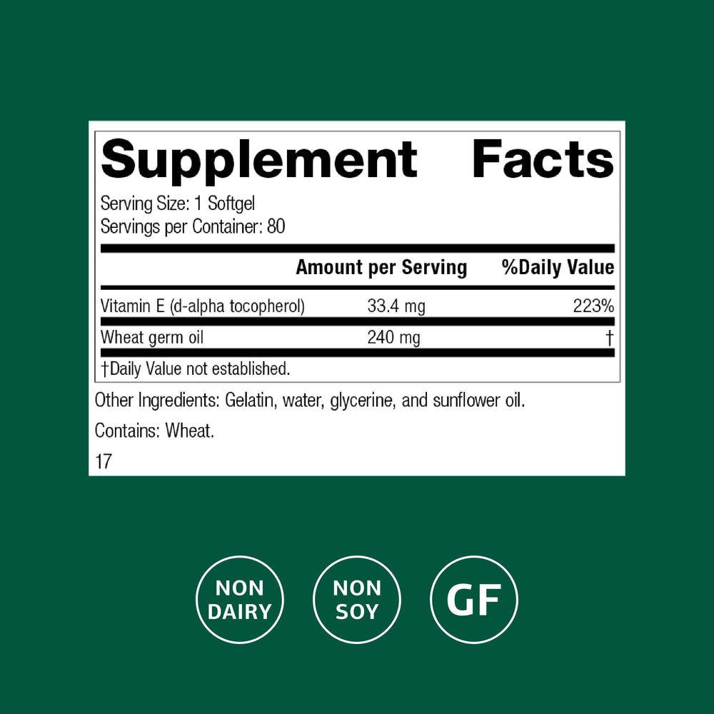 Wheat germ oil fortified with vitamin E sourced from sunflower oil