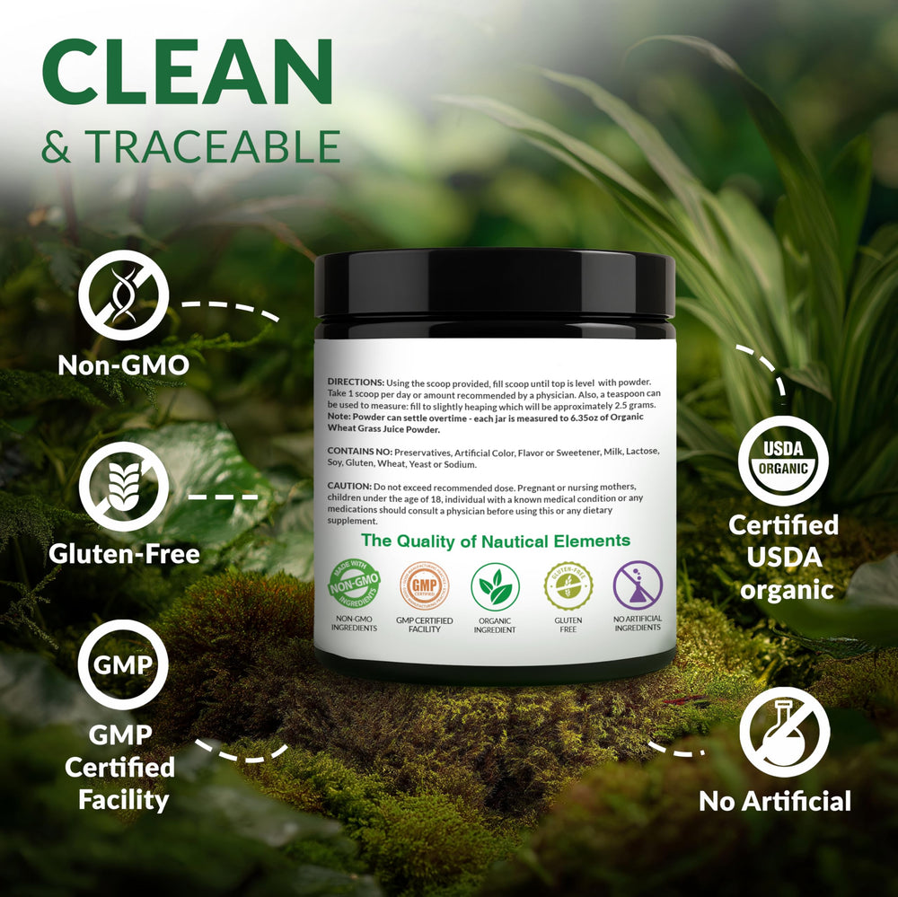 Wheat grass powder jar showing 72 servings