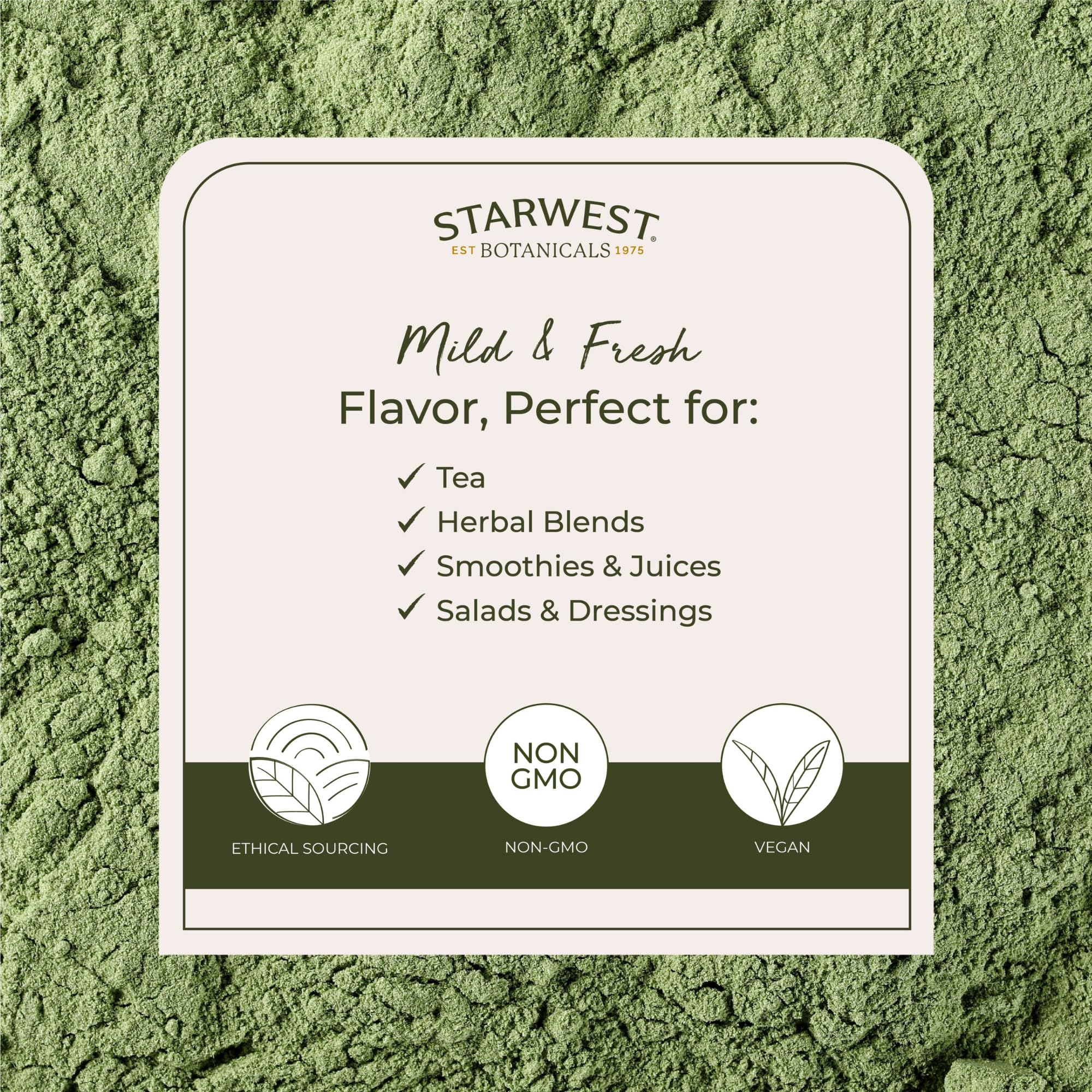 Wheatgrass powder added to juice, tea, or water
