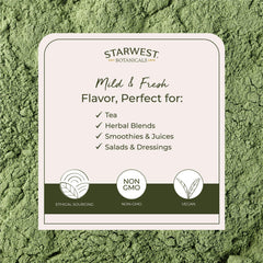 Wheatgrass powder added to juice, tea, or water