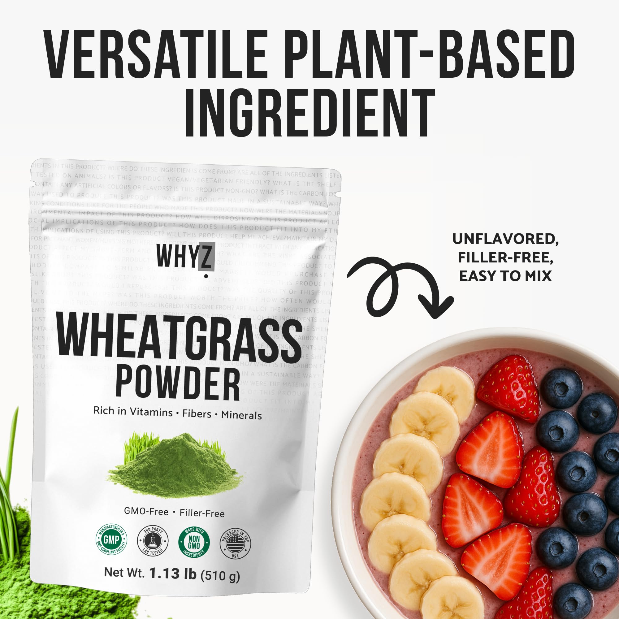 Green smoothie prepared with wheatgrass powder