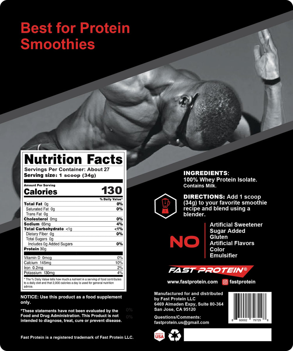 Whey isolate protein powder being added to a smoothie