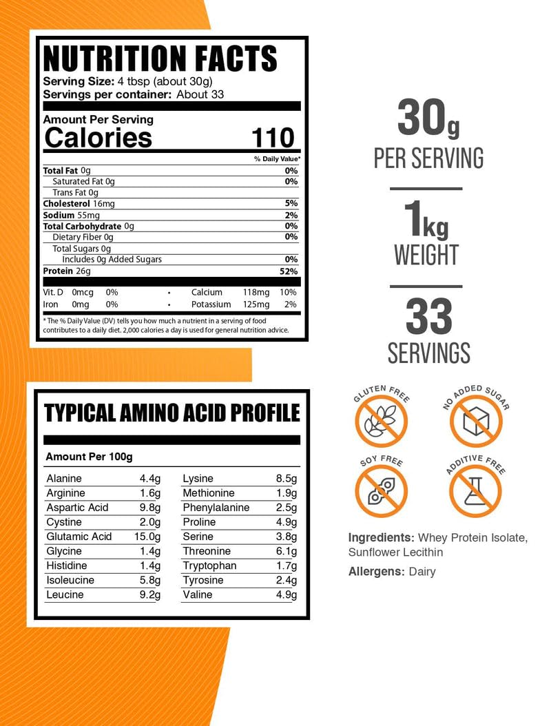 Nutrition facts showing 30g protein per serving